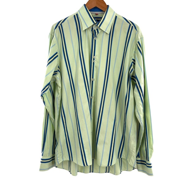 Luchiano Viscotti Long Sleeve Striped Button Up Shirt 2 Ply Mercerized Cotton XL - Picture 6 of 10